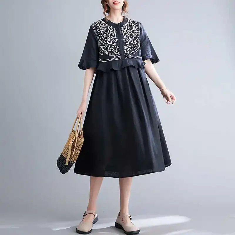 Лето 2023 новое свободное утягивающее винтажное платье трапециевидной формы с