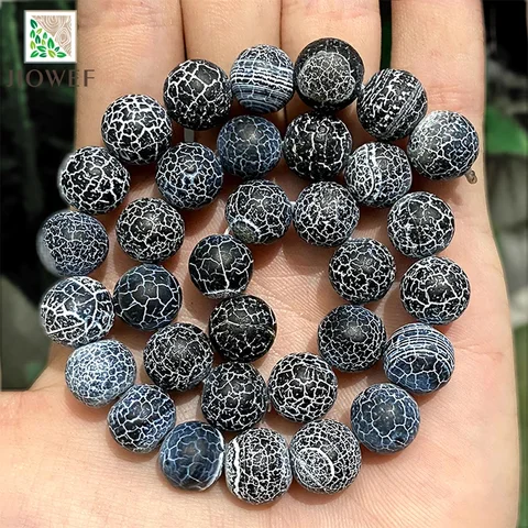 Бусины JIOWEF Морозный краб черные агаты 4/6/8/10/12/14 мм
