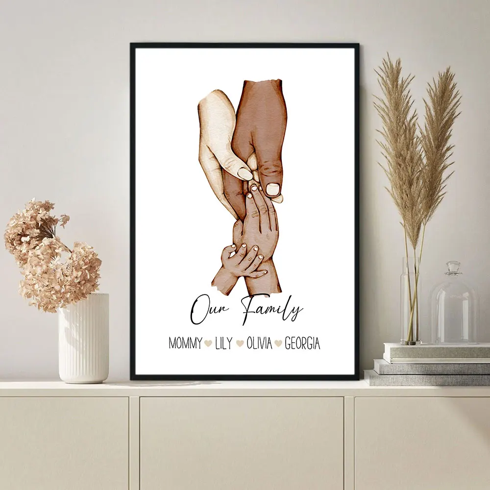 

Personalized Skin Tones Hold Hands Posters Name Custom Poster Prints Heart Wall Art Canvas Painting Pictures Living Room Decor