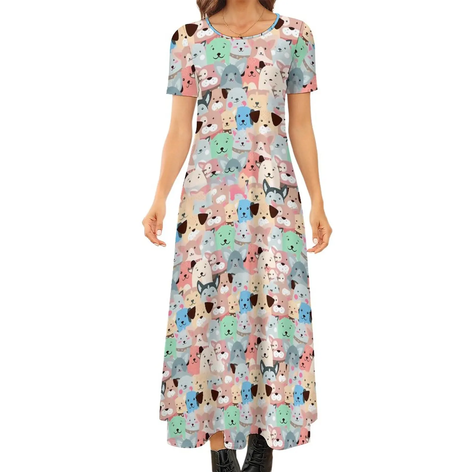 

Женское облегающее платье с принтом собаки, элегантное весеннее платье-макси с коротким рукавом, Одежда большого размера