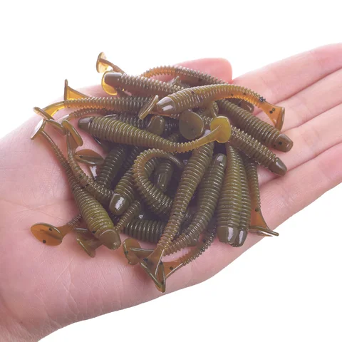 20 ou 50pcs Jig WobBlers Fishing Lure Silicone 5cm 0,8g Worm Bait Spiral Tail Swim Swim Baits Artificial Baits Bass Pesca Tackle