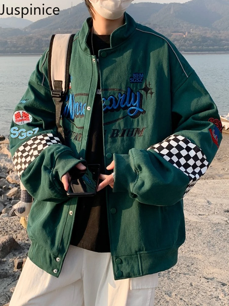 

Juspinice Oversized Embroidery Coats Fashion Streetwear Racer Jackets Mens Hip Hop Vintage Jackets Bomber Jackets Men Harajuku