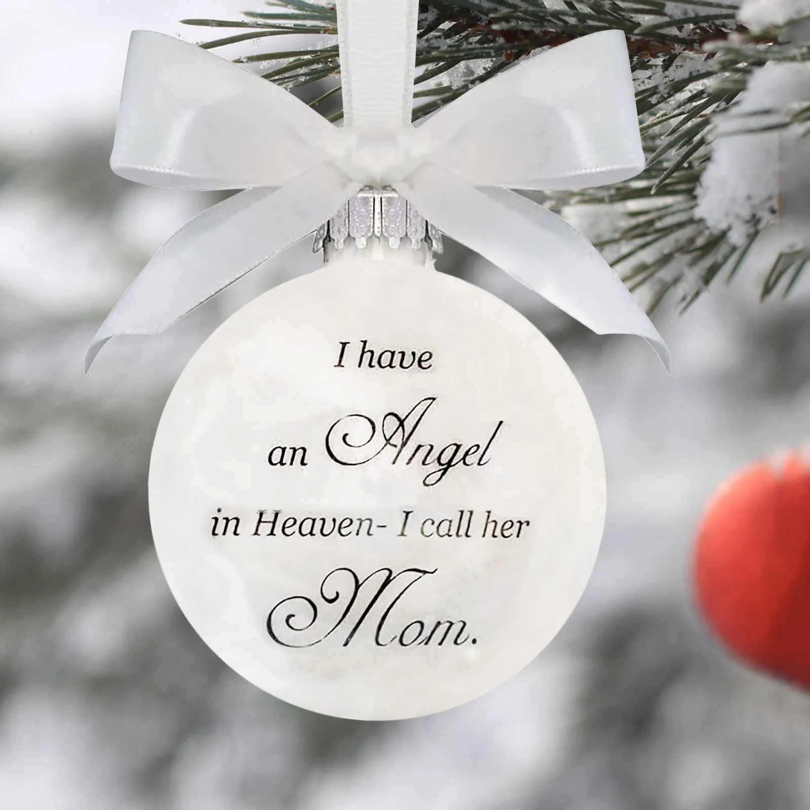 

Christmas Feather Ball Pendant Angel In Heaven Memorial Xmas Tree Hanging Ornament Father Mom Sister Memorial Home Decoration