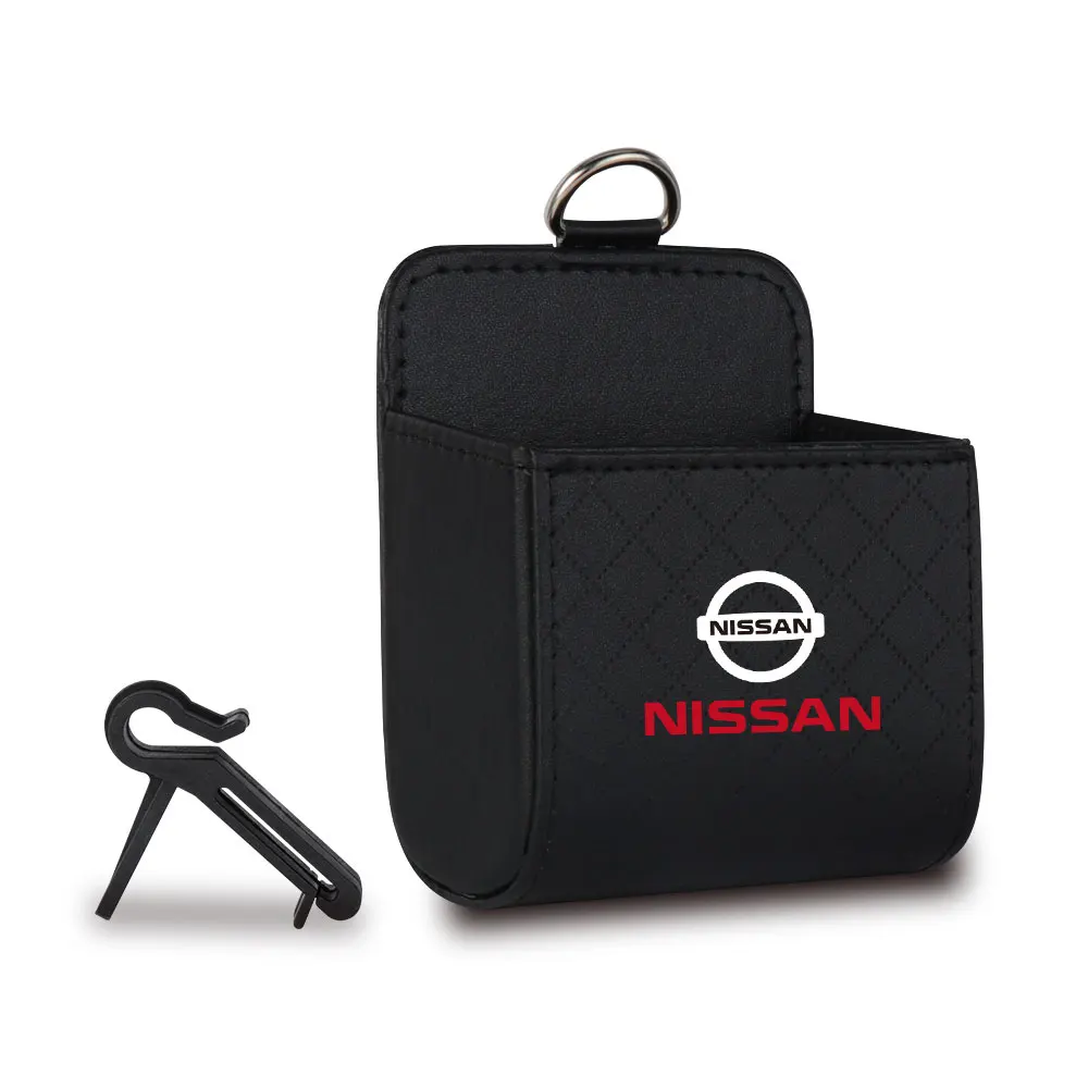 

Автомобильная кожаная сумка для хранения воздуховыпускного отверстия, очки, органайзер для телефона, сумка для мелочей для Nissan Nismo GTR X-trail Qashqai Note Juke Leaf