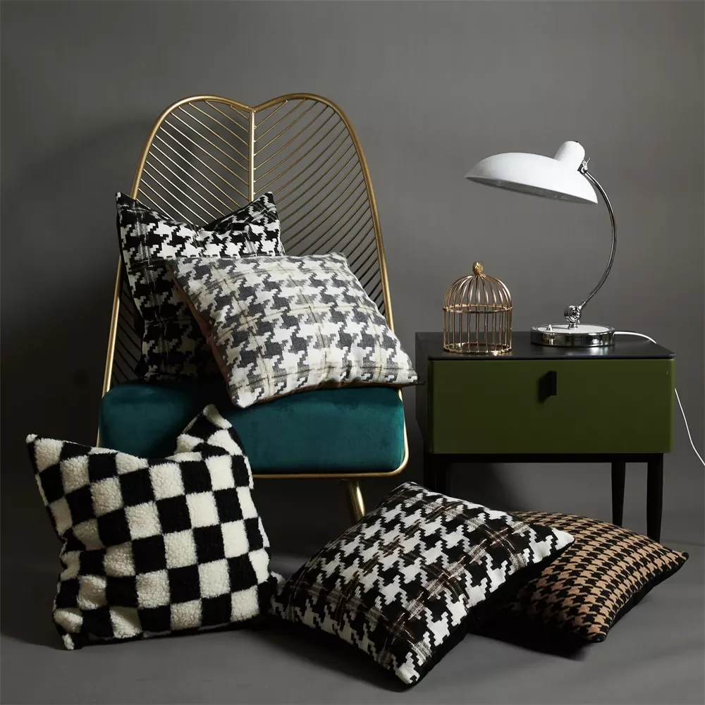 

2022Luxury Fur Cushion Cover Houndstooth Pillow Cover for Living Room Sofa Decorative Pillows Nordic Home Decor