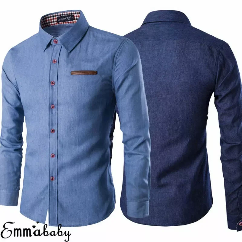 

NEW IN New Men's Casual Slim Fit Stylish Wash Denim Long Sleeves Jeans T Shirts Smart Casual Fashion Men Clothes M-XXXL