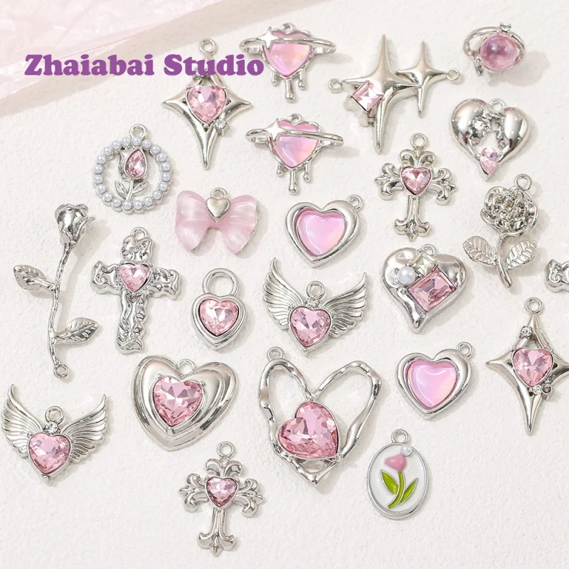 

Pink Pendant Collection Love Cross Bow DIY Handmade Material Bracelet Necklace Jewelry Accessories