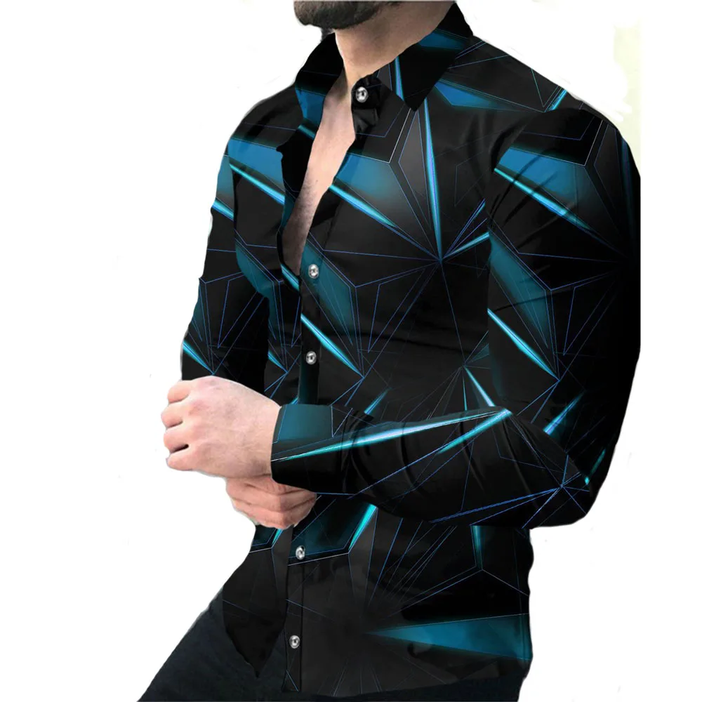 Men's Shirts Fashion  3D Printed Long Sleeve Tops Turn-down Collar Buttoned Shirt Party Club Cardigan Blouses