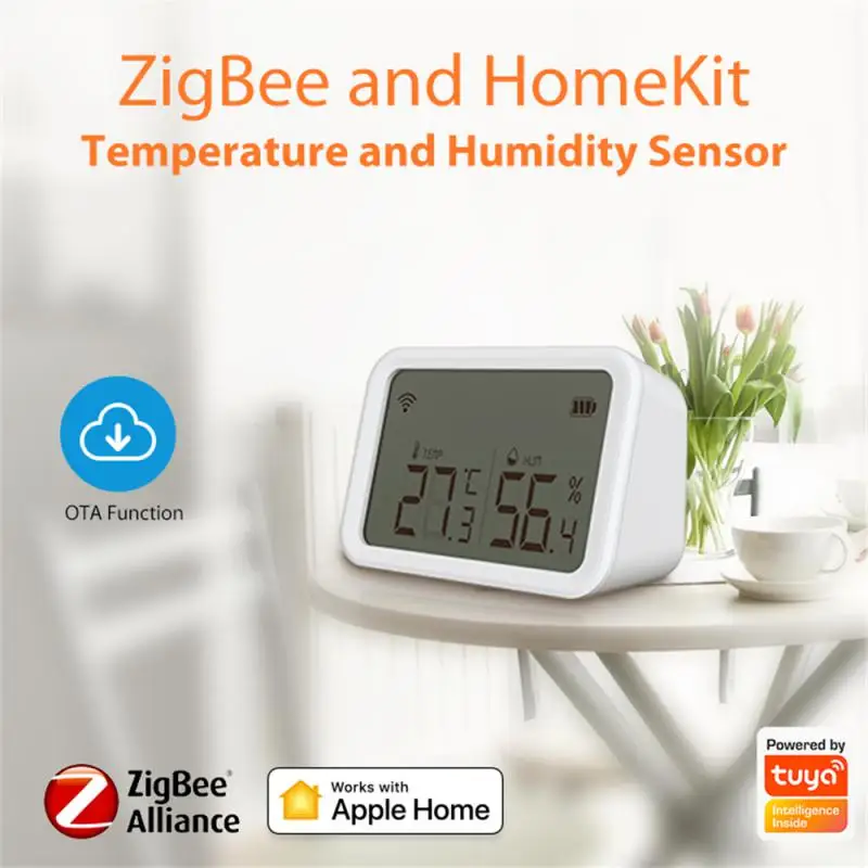 

Датчик температуры и влажности Tuya HomeKit, детектор влажности и температуры в помещении, работает с умным домом Alexa/Google Assistant