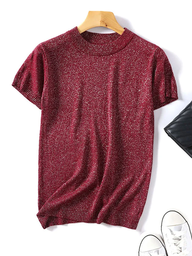 Блестящий лоскутный свитер разных цветов с люрексом и круглым вырезом Женский