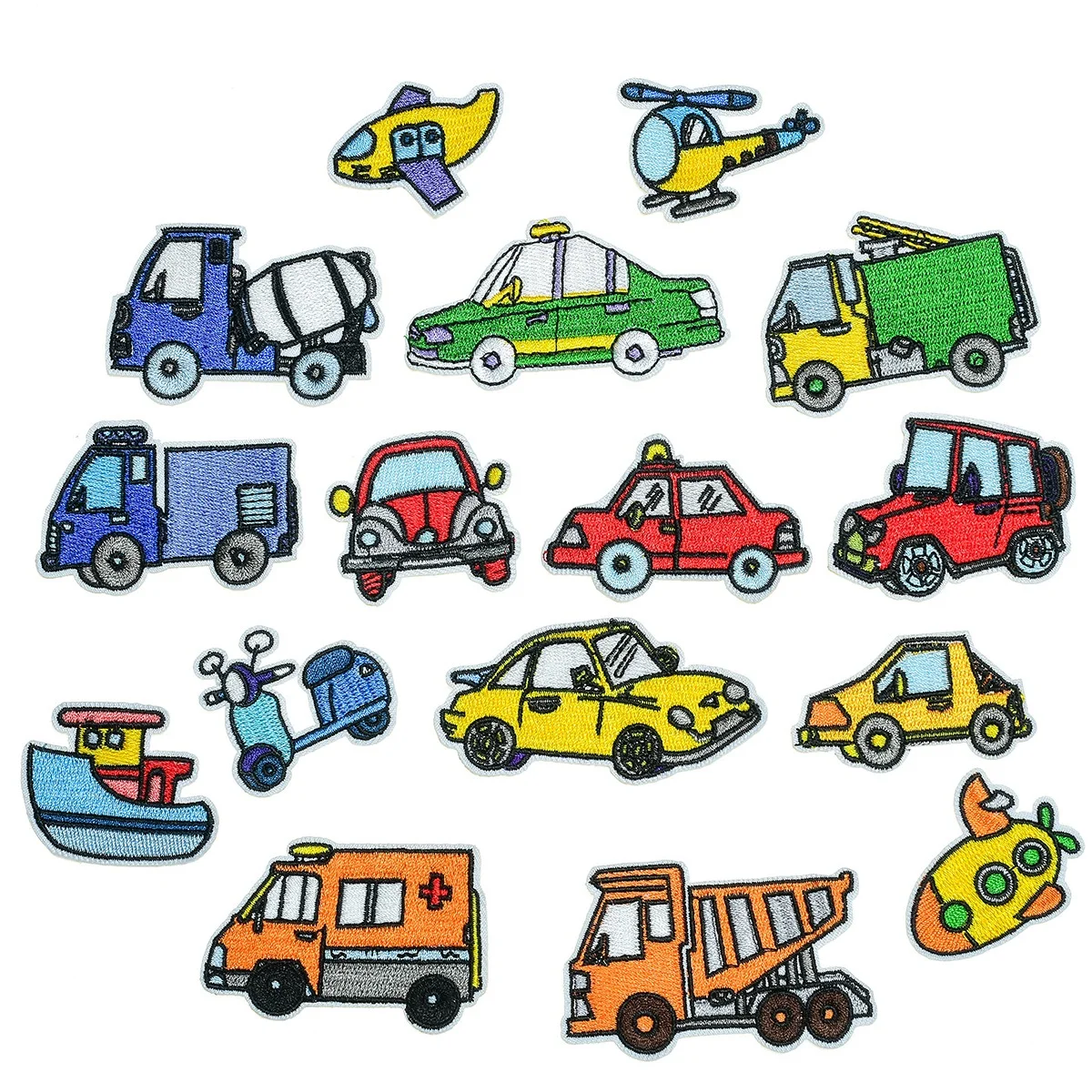 

16Pcs Cartoon Car plane engineering vehicle applique for DIY Sew on child Clothes Ironing Embroidered Patches Jeans Sticker
