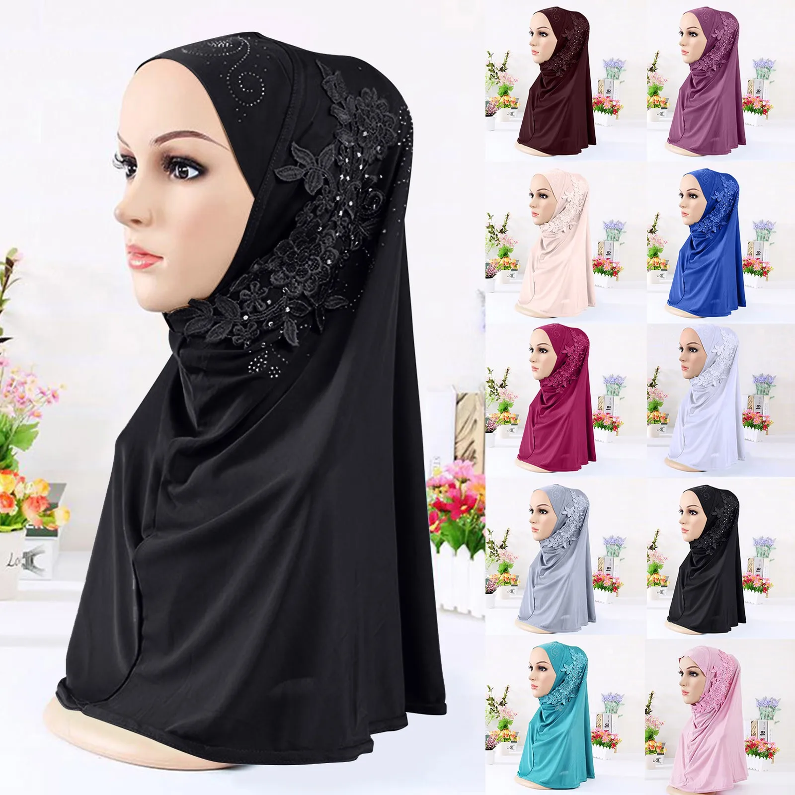 

Flower Print Hat Turban Cap Cover Hair Loss Head Scarf Wrap Pre-Tied Headwear Strech Womens Muslim Hijab Cancer Chemo Bandana