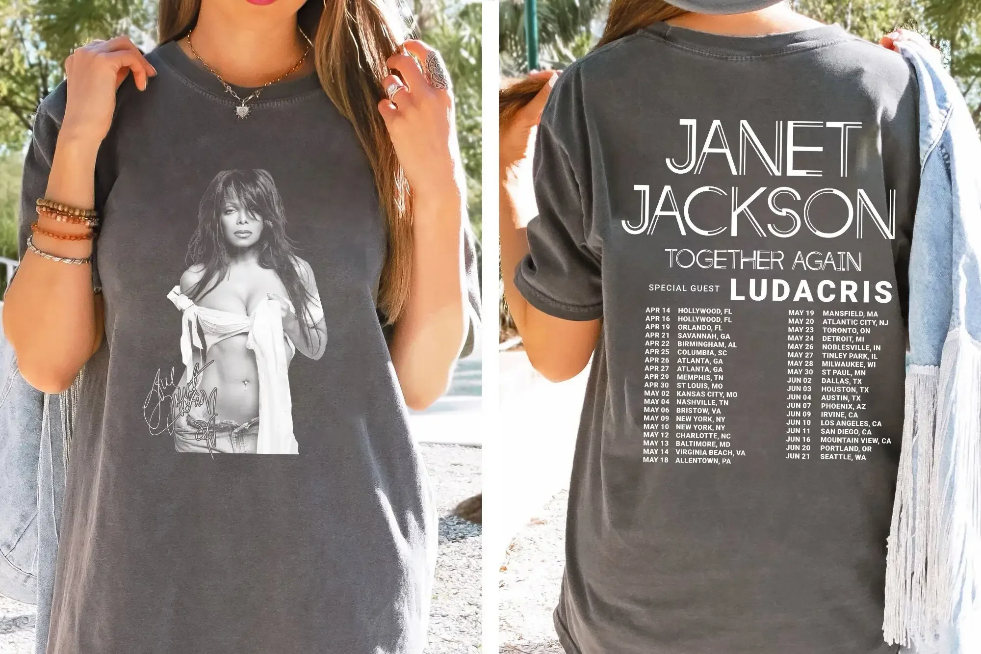 Фото Футболка Janet Jackson с треклистом тура Ludacris Tour 2023, ретро-стиль, для фанатов музыки и рок-групп. №1