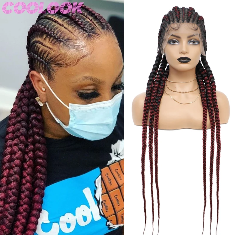 360 Knotless Box Braids Full Lace Wig 36'' Jumbo Box Braided Lace Frontal Wig Glueless Synthetic Lace Front Wigs for Afro Women