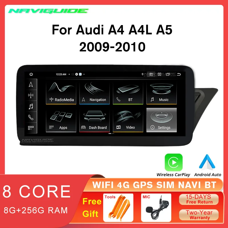 

NAVIGUIDE 10.25" Android12.0 Car Radio Stereo For Audi A4 A4L A5 RHD 2009-2017 Touch Screen Bluetooth Carplay Multimedia Player