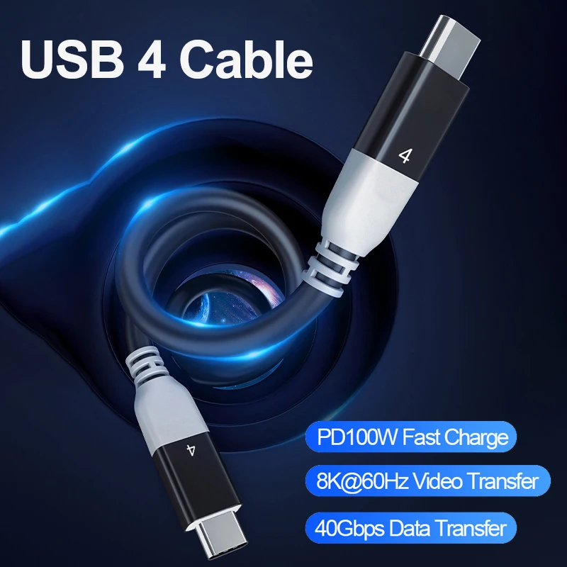 

USB4 Cable Compatible Thunderbolt4 Data Cable PD100W Charging Cable For MacBook Pro Docking Station Computer Monitor Projector