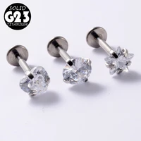 4pcs g23 titanium labret lip ring zircon internally threaded cartilage tragus helix ear piercing earring stud women body jewelry