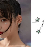 original design silver color exquisite flower earrings asymmetry shining green zircon earring for trend women wedding jewelry