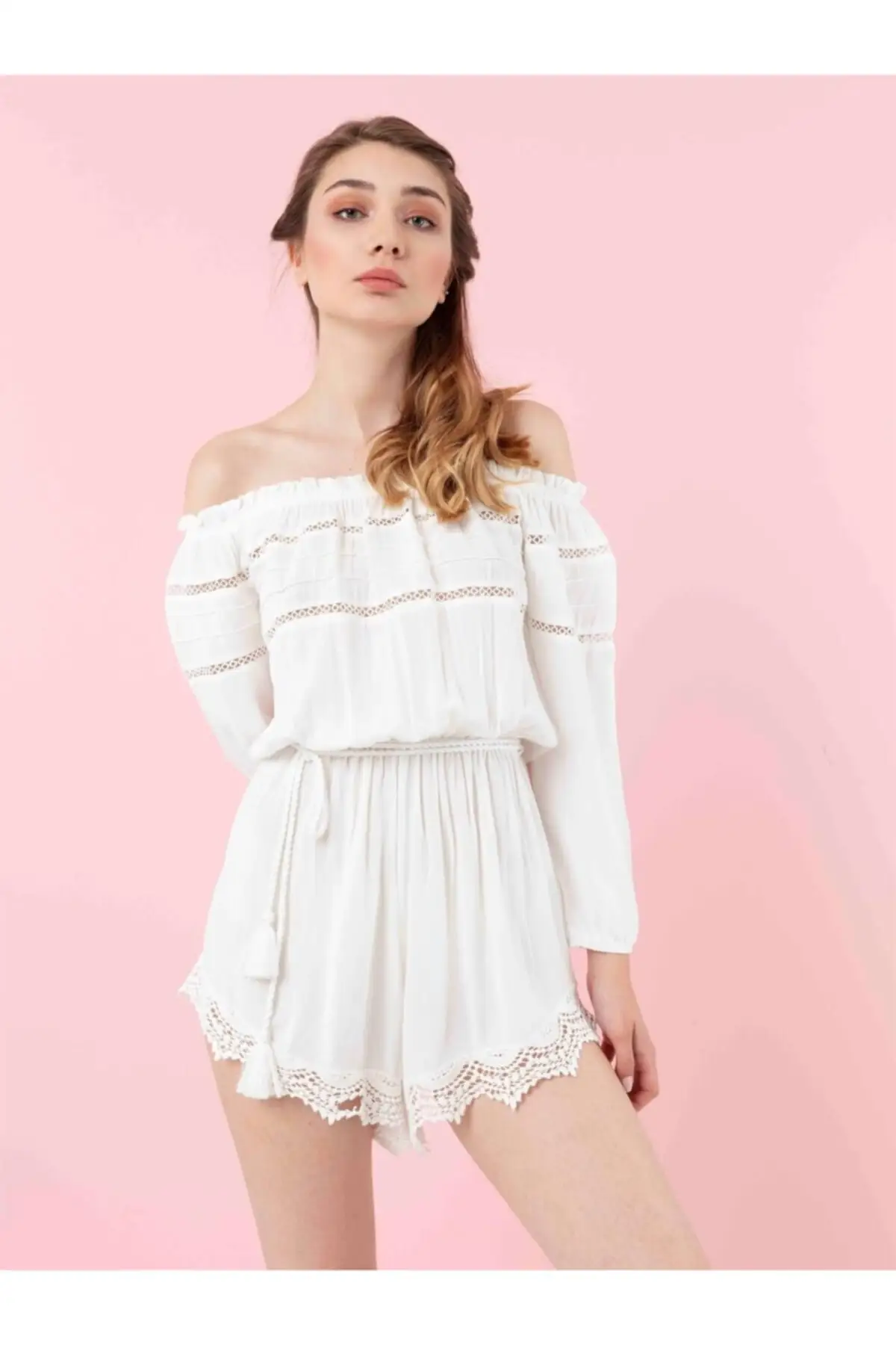 

Women's Overalls Lace Detailed Long Sleeve Shorts Jumpsuit Hot Casual Fashion Sleeveless Baggy Trousers Jumpsuit Jumpsuit