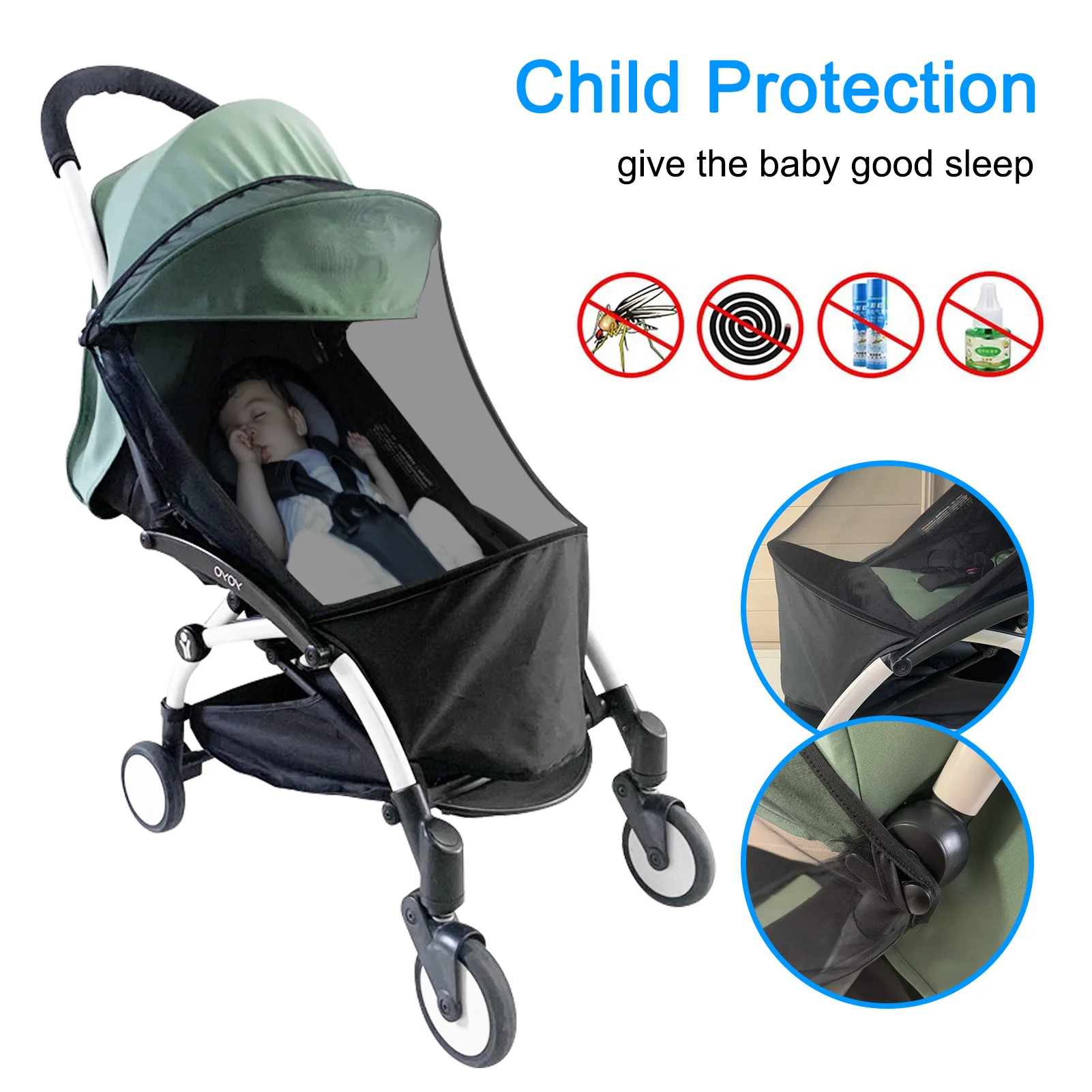 

Baby Stroller Accessories Children's Crib Summer Mesh Carriage Full-cover Zippered Mosquitoes Netting Baby Stroller Trolley