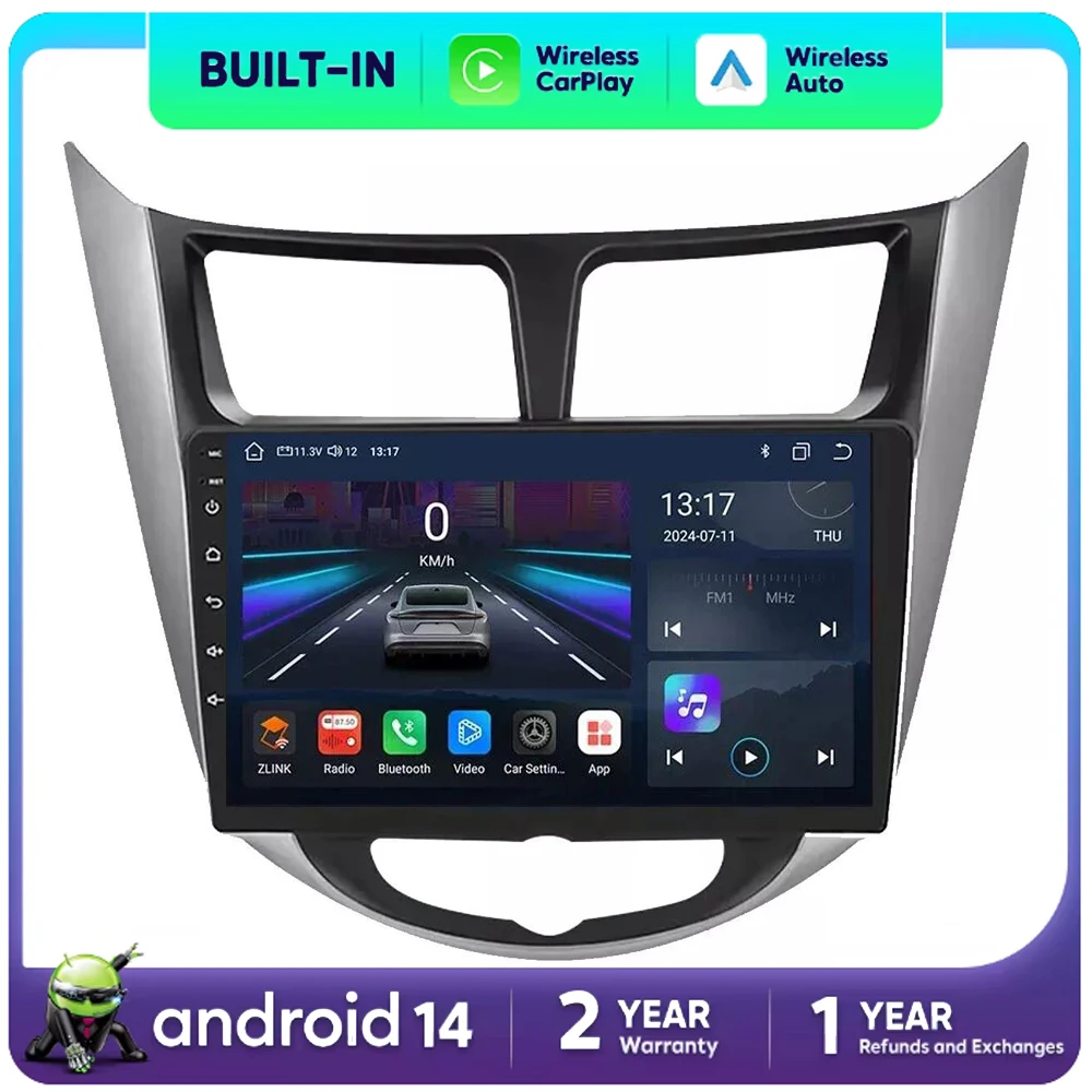 Android 14 Carplay 9-дюймовый автомобильный радиоприемник для Hyundai Solaris Verna Accent 1 2010-2016
