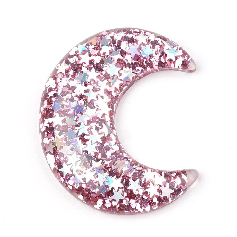 

10 шт. прозрачные кабошоны из смолы с блестками Moon Pink 38x31x6,5 мм