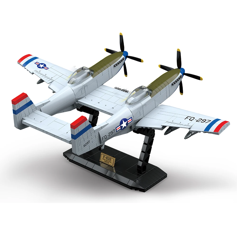 Фото Горячие военные строительные блоки F-82 Twin Mustang, самолетные блоки, оружие ВВС США, двухместный истребитель, модель самолета WW2, кирпичи №5