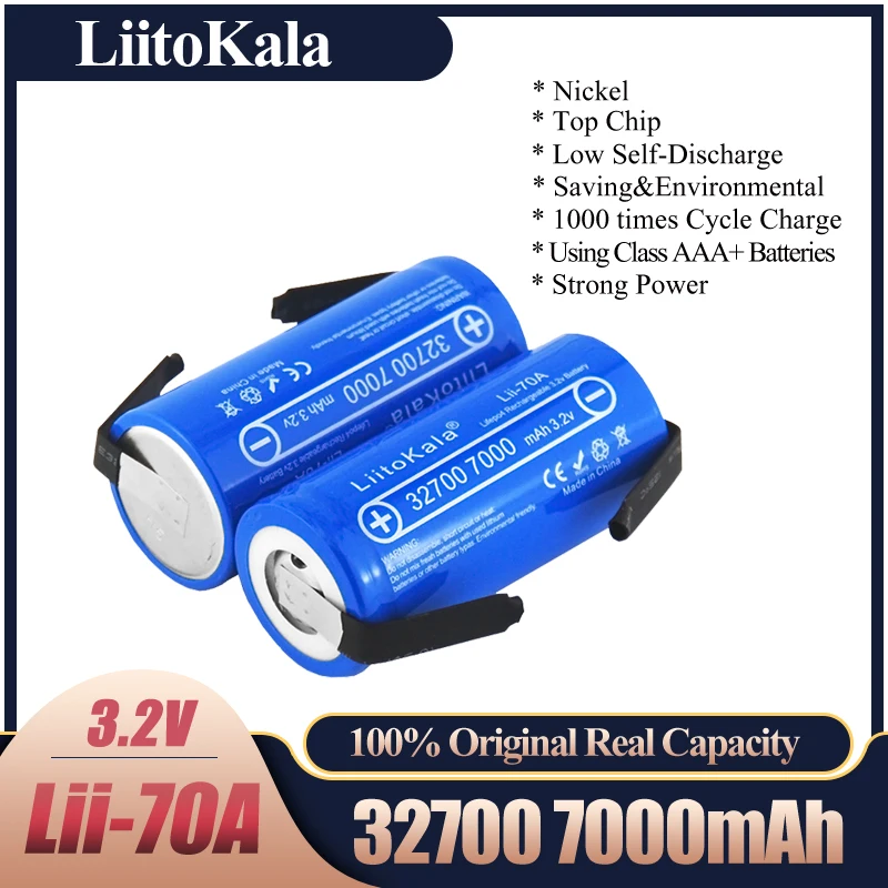 

LiitoKala 3.2V 32700 7000mAh Lii-70A LiFePO4 Battery 35A Continuous Discharge Maximum 55A High Power Battery+Nickel Sheetsweld