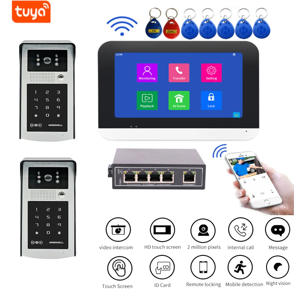 SmartYIBA Tuya WIFI видео дверной звонок PoE камера IP видеодомофон пароль RFID система