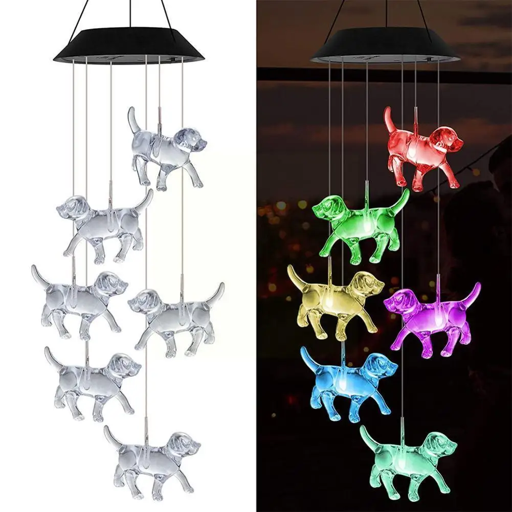 

Led Solar String Light Wind Chime Colorful Dog Wall Hanging Dream Catcher For Outdoor Courtyard Christmas Decoration I3b5