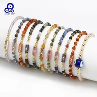 lucky eye colorful enamel charm bracelet adjustable natural stone copper bead bracelet for women girls men fashion jewelry be787