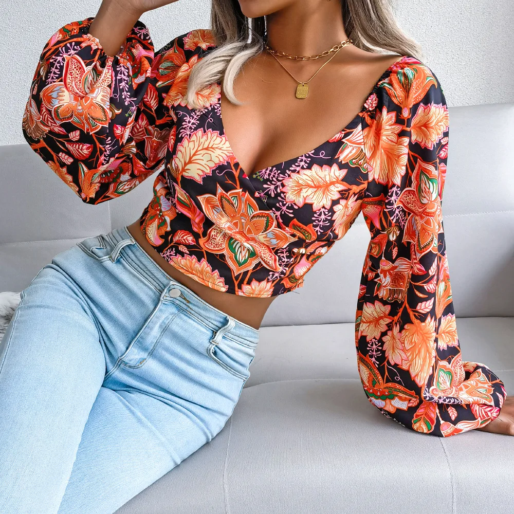 Женская шифоновая футболка с цветочным принтом облегающий топ-корсет длинными