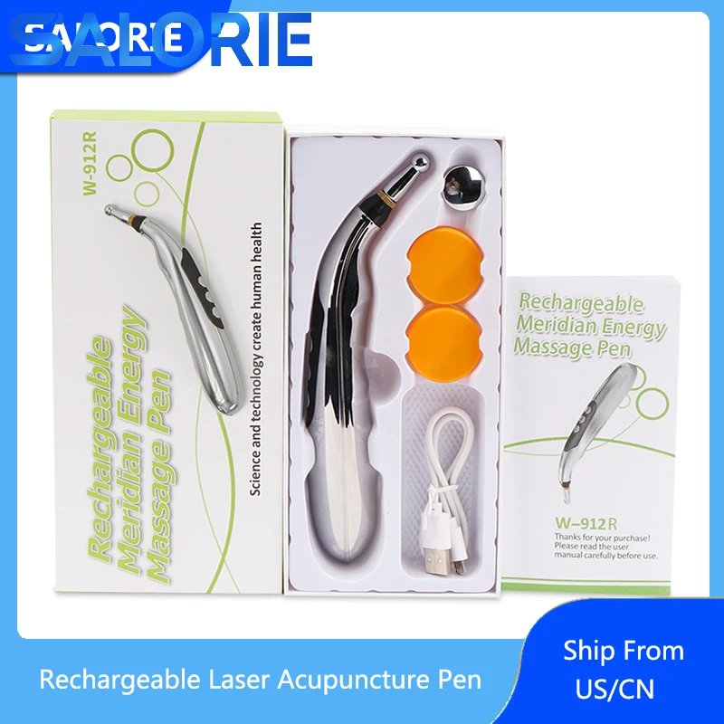

Rechargeable Acupuncture Pen Pain Tools Electronic Meridian Energy Pen with 3 Massage Head Laser Therapy Massager Relief Pain
