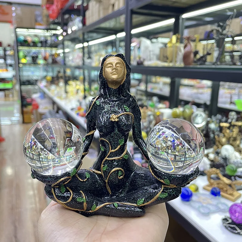 

2023 Forest Guardian Goddess, Mother of the Earth, crystal ball base, egg-shaped base, resin handicraft, home decoration