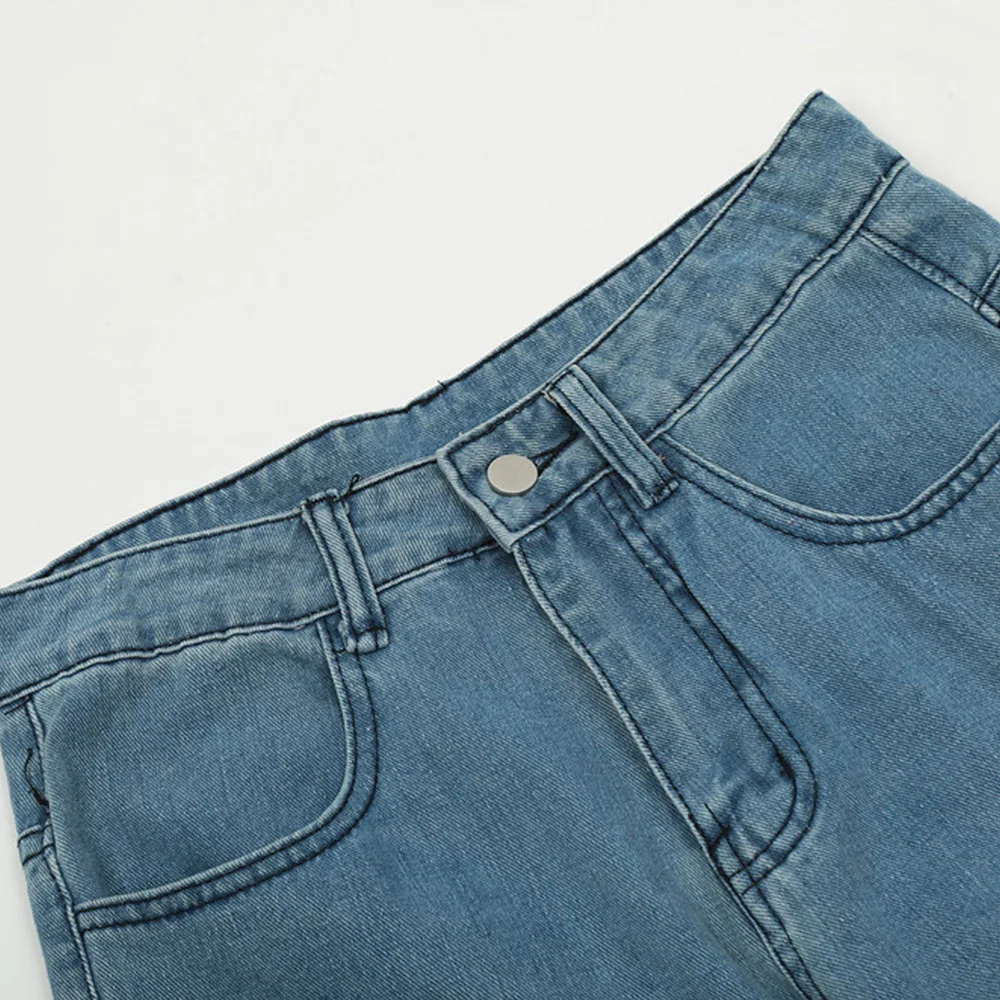 Джинсы мужские с множеством карманов свободные прямые брюки из денима стильные