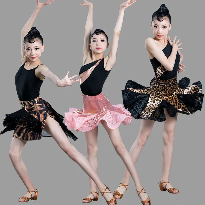 

Children Sexy One Shoulder Leopard Latin Dress Girl Performance Chacha Dancing Dresss Performance Dress
