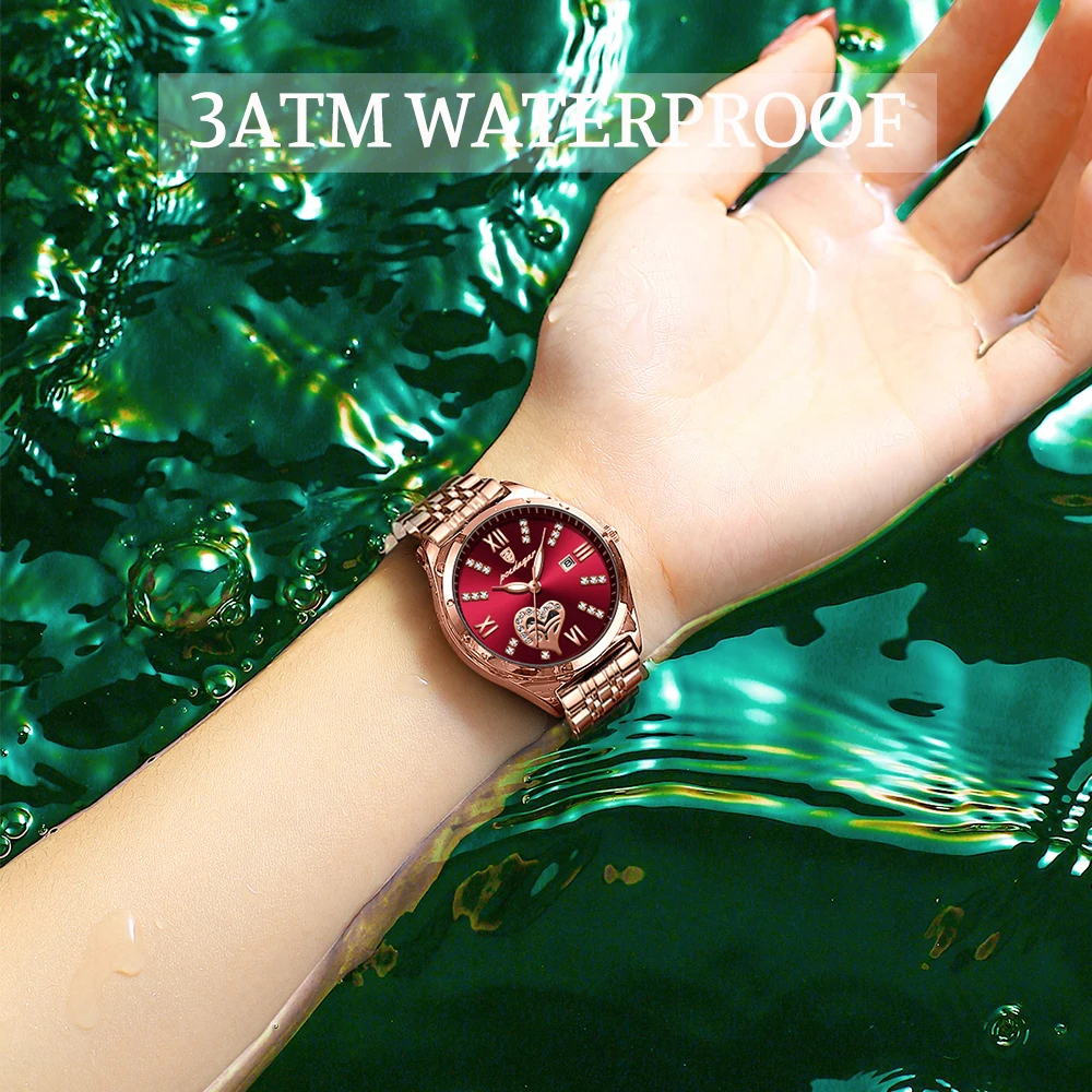 POEDAGAR Jam Tangan Wanita Jam Tangan Wanita Modis Rose Gold Baja Tahan Karat Jam Tangan QUARTZ Tahan Air Hadiah Pacar Romatic