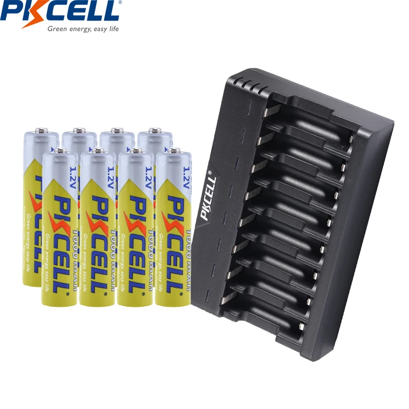 

8Pcs PKCELL 1.2V AAA 1000mah NIMH Rechargeable Battery AAA batteries With battery charger 1-8Slots NIMH/NICD AAA/AA Charger