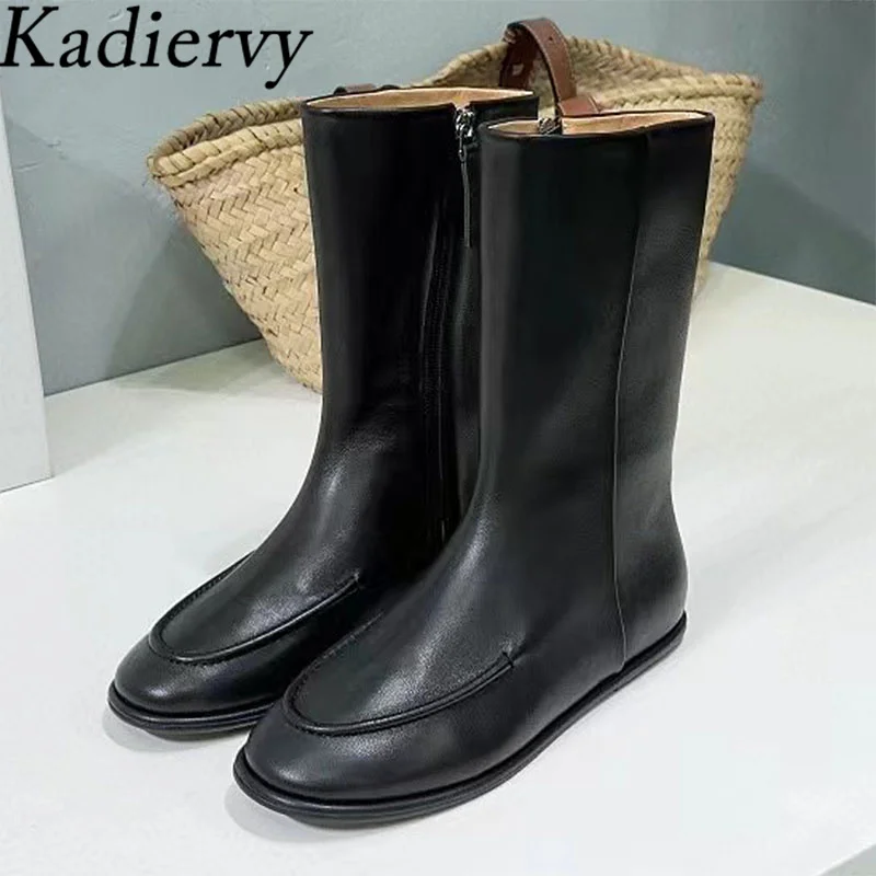 

Женские ботинки из натуральной кожи, с круглым носком, до середины икры