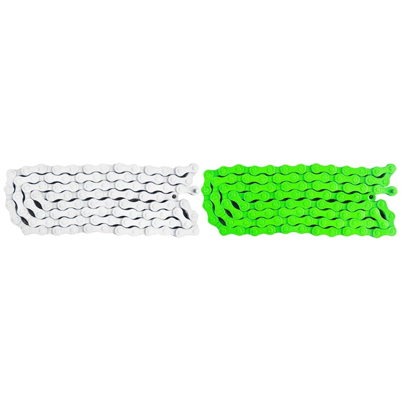 

2 Pcs Bicycle MTB BMX Road Bike 1/2 X 1/8 Inch Fixied Chain Single Speed 96 Link, White & Green