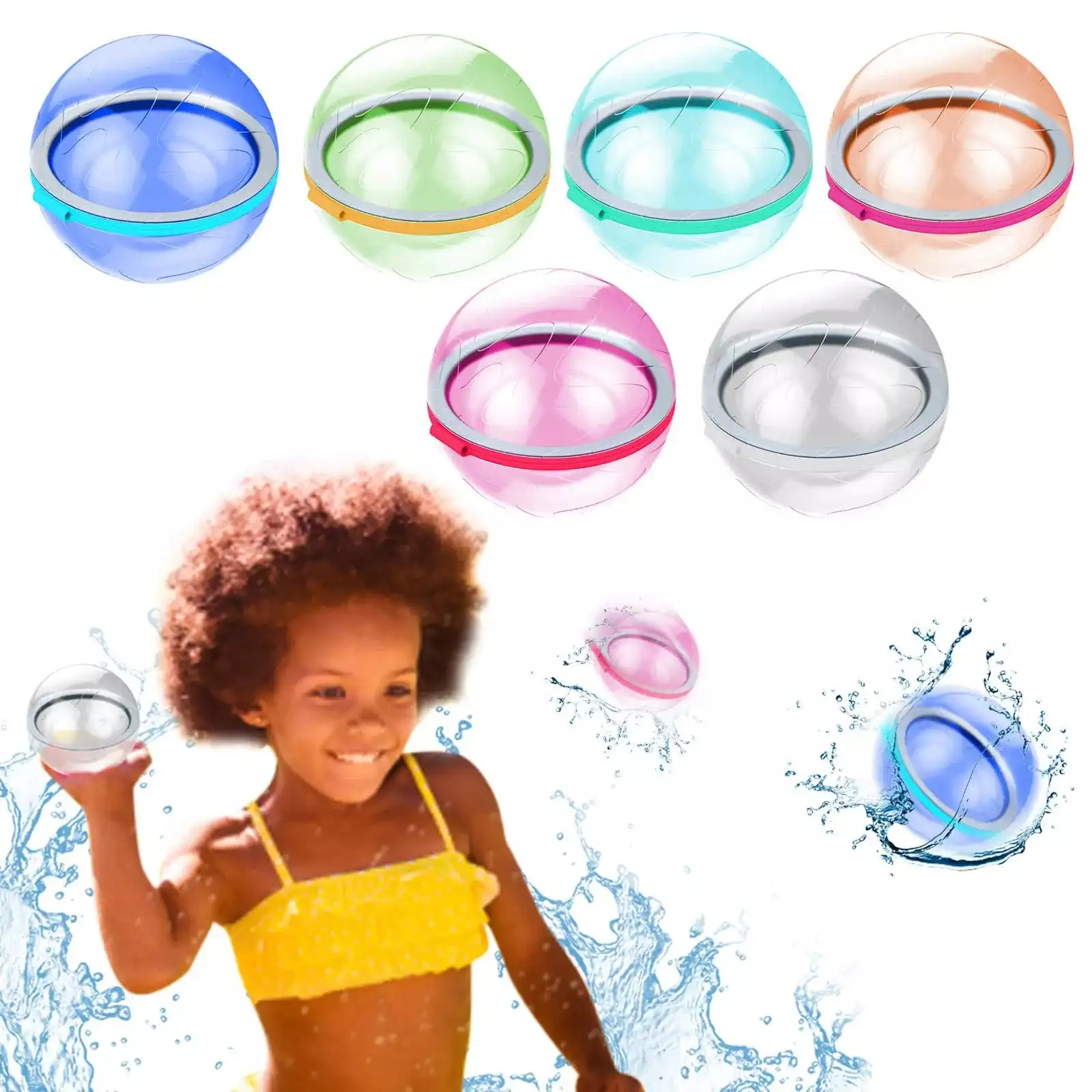 

6pcs Reusable Bomb Water Balloons Quick Filling Self Sealing Waterfall Summer Outdoor Water Games Pool Toy for Child & Adult