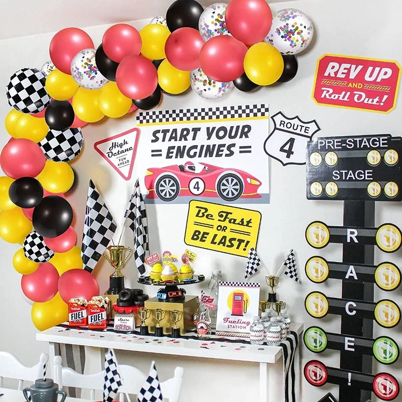 120Pcs Racing Theme Balloon Chain Set Latex Balloon Aluminum Mold Birthday Party Decoration Baby Shower Anniversaire Supplies