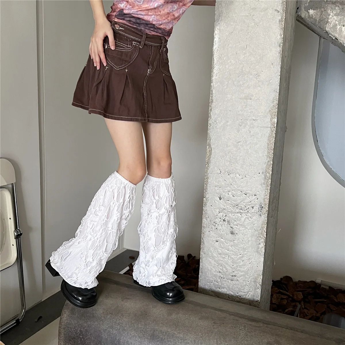 Y2k Gothic Lolita Leg Warmers Harajuku Thigh Anti-chafing Bands Woman Loose Socks Gyaru Fashion Ripped Leg Cover Sets Foot Cover