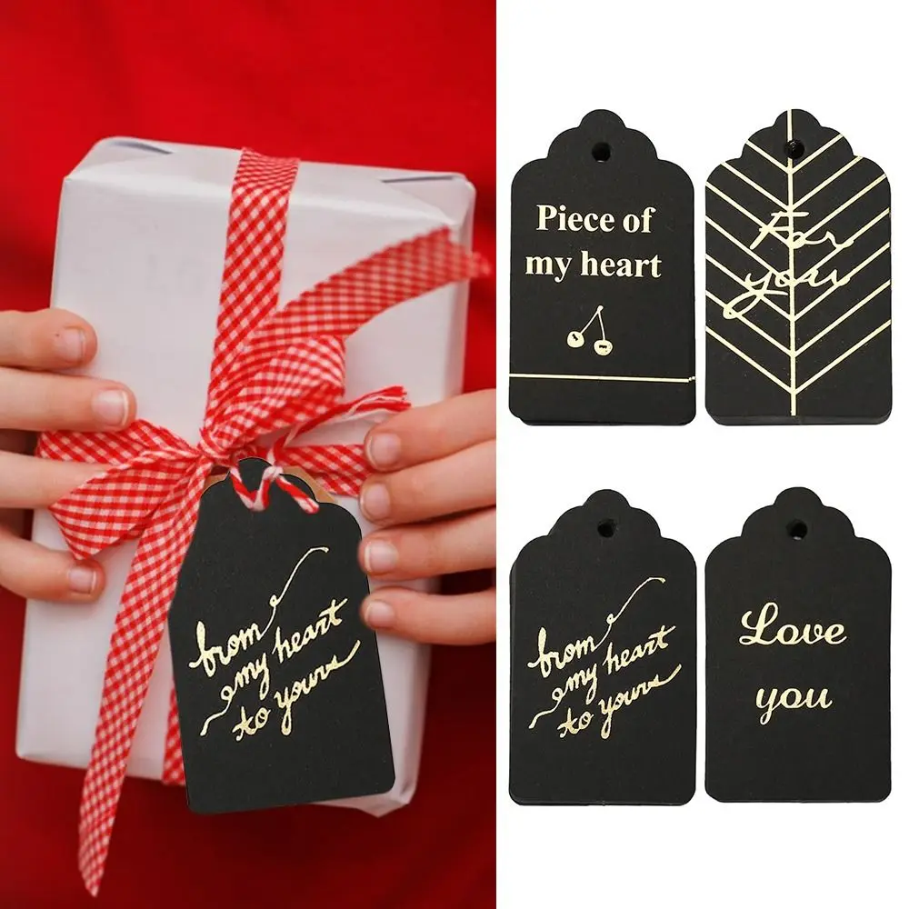 

Birthday Party Supplies Wedding Favor Packaging Ornament Black Paper Hang Label Gold Stamping Thank You Tags