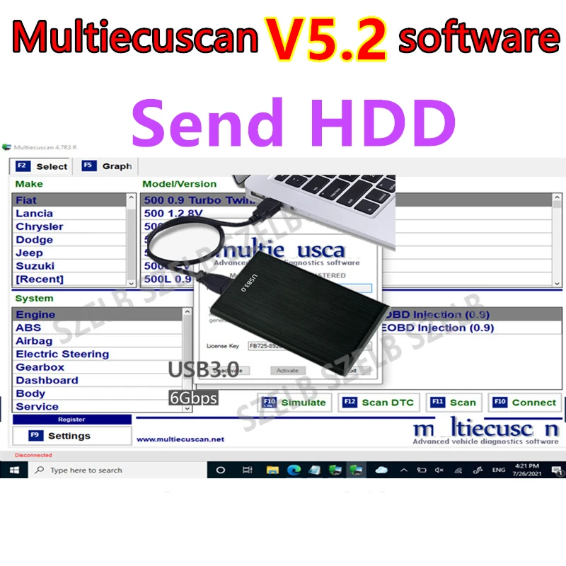 

Программное обеспечение для сканера Multiecauscan V 5.2 для Fiat/Chrysler/Dodge/Jeep/Suzuki Multiecuscan V5.2 + неограниченное количество