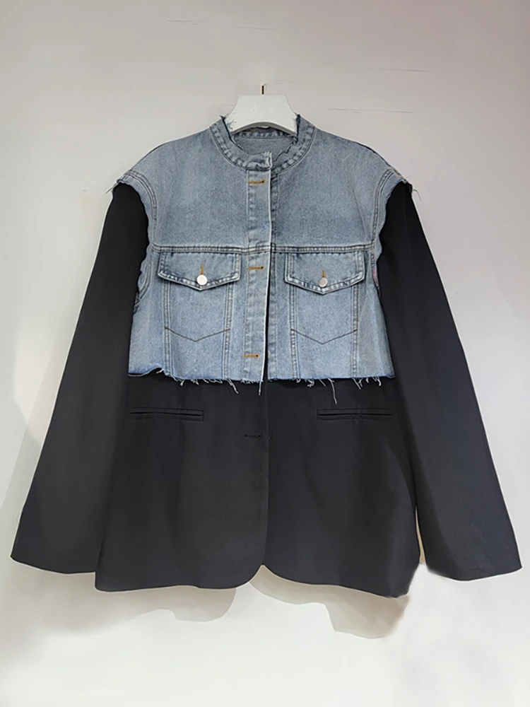 Женский Джинсовый блейзер DEAT однобортный пиджак свободного покроя в стиле