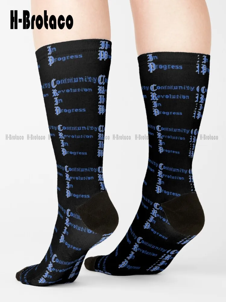 Crip Community Revolution In Progress Socks Boys Football Socks Ladies Sports Custom Gift Harajuku Retro Street Skateboard Socks