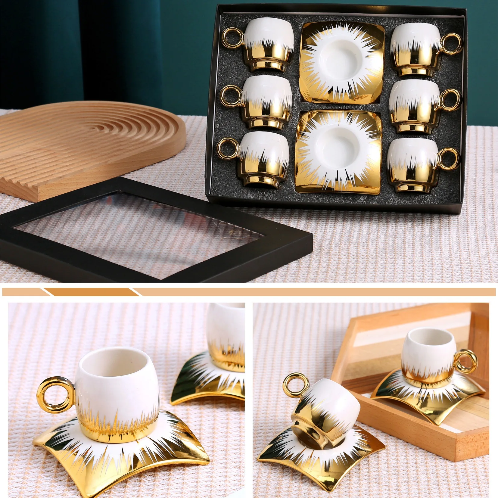 

New color glaze European-style ceramic coffee cups and saucers high-grade gold-plated