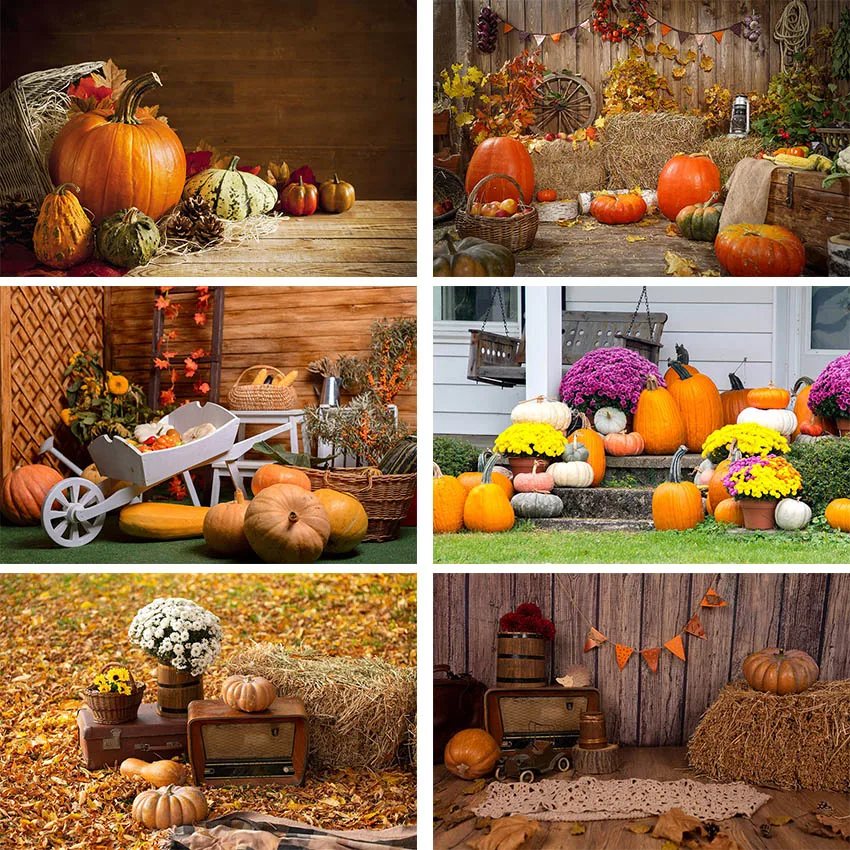 

Mehofond Autumn Harvest Pumpkin Background For Photography Newborn Children Portrait Farm Barn Haystack Backdrop Photo Studio