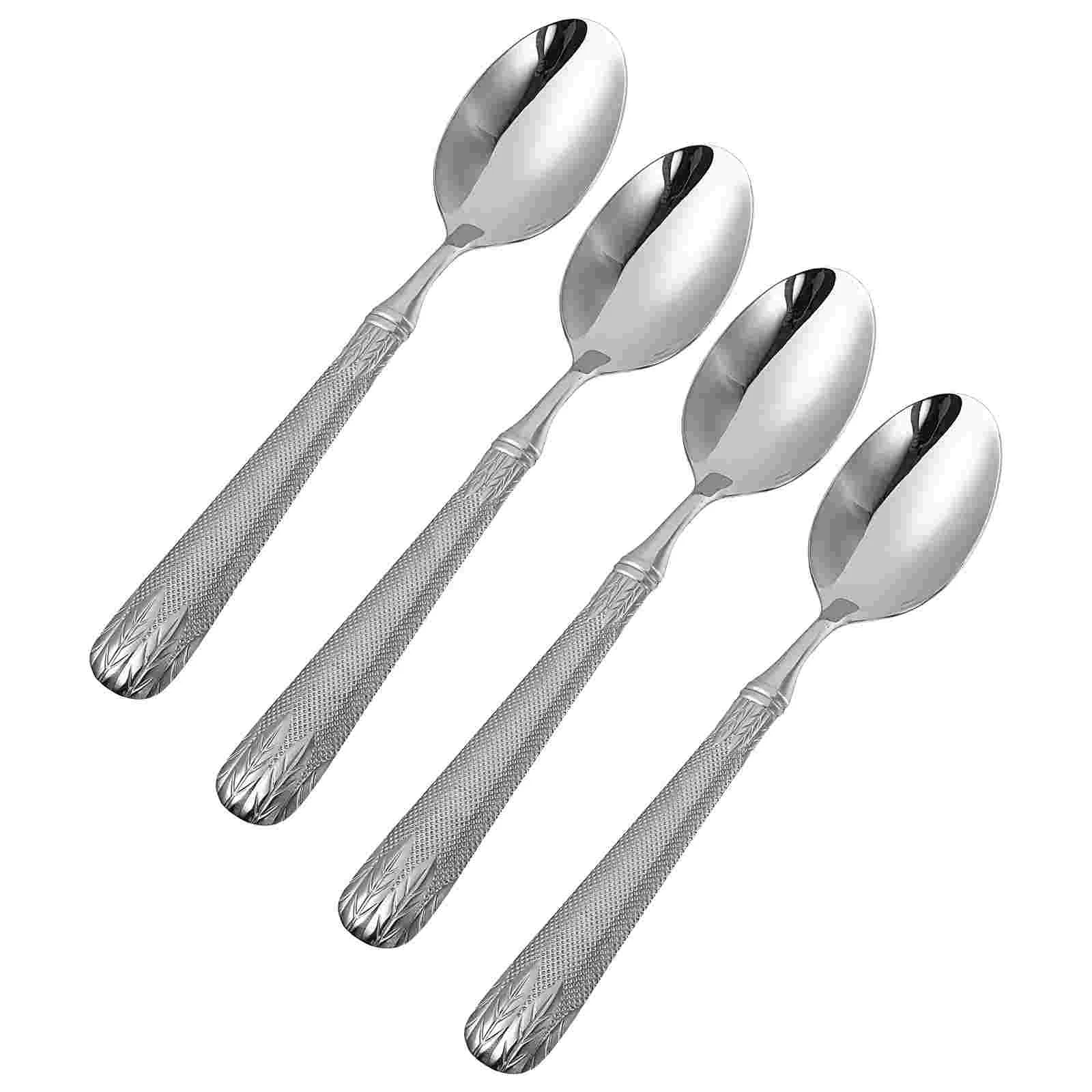 

4pcs Stainless Steel Spoons Embossment Stainless Steel Fried Rice Spoons Western Spoons for Restaurant